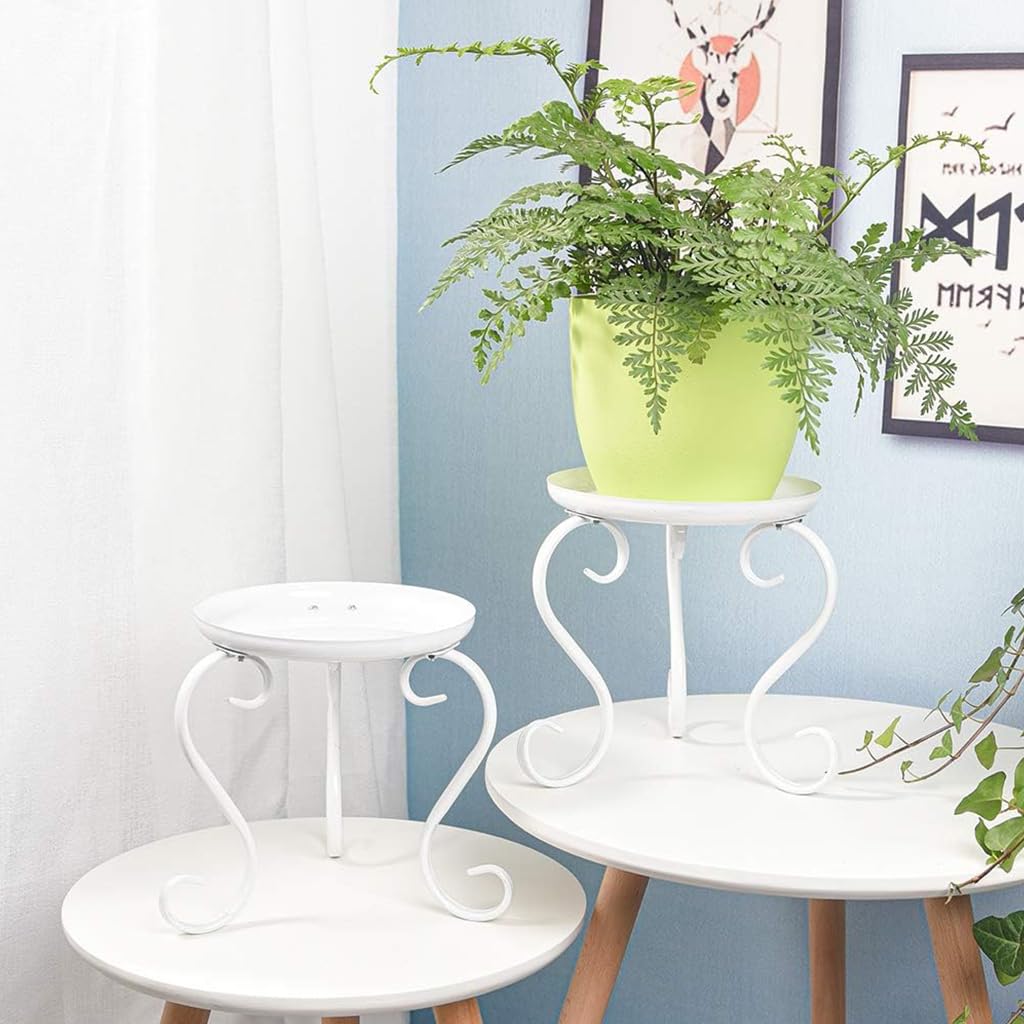 HASTHIP Plant Stand for Indoor and Outdoor with 23x23cm Round Tray | White Iron 2 Pack