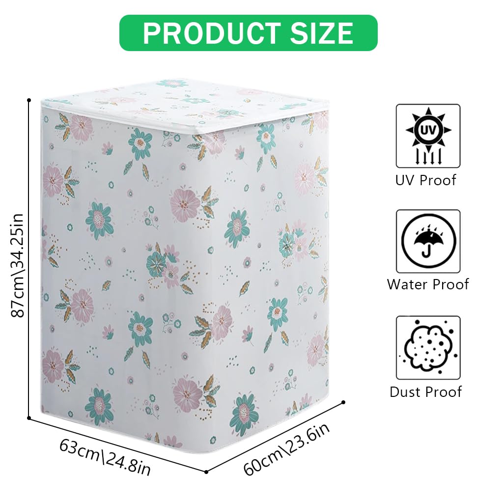 HASTHIP Washing Machine Cover for 6–7 kg Top Load Models with Roll‑Up Front | PEVA Floral Dustproof Design