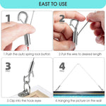 HASTHIP Hooks for Picture Hanging with 1m Adjustable Stainless Steel Wire under 50kg | 2Pcs Set