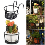 HASTHIP Flower Pot Stand for Railing Planters featuring Dual Hook Design and 8.6 in Tray | Wrought Iron Balcony Holder