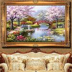 HASTHIP® DIY 5D Diamond Painting Kit Full Drill Rhinestone Embroidery Cross Stitch Pictures Art for Adults Suitable Home Wall Decor Peach Blossom Bridge 11.8x15.8In 2 PCS