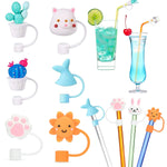 HASTHIP Silicone Straw Tips Cap for 6–8 mm Reusable Straws with Anti-Lost Loop | 6pcs Dustproof Cartoon Lids for Kids