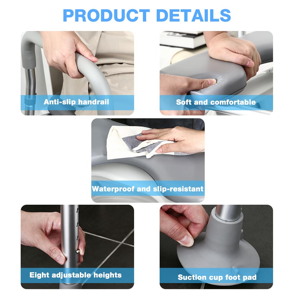 HASTHIP Adjustable Toilet Seat Riser with Handrails and Padded Seat
