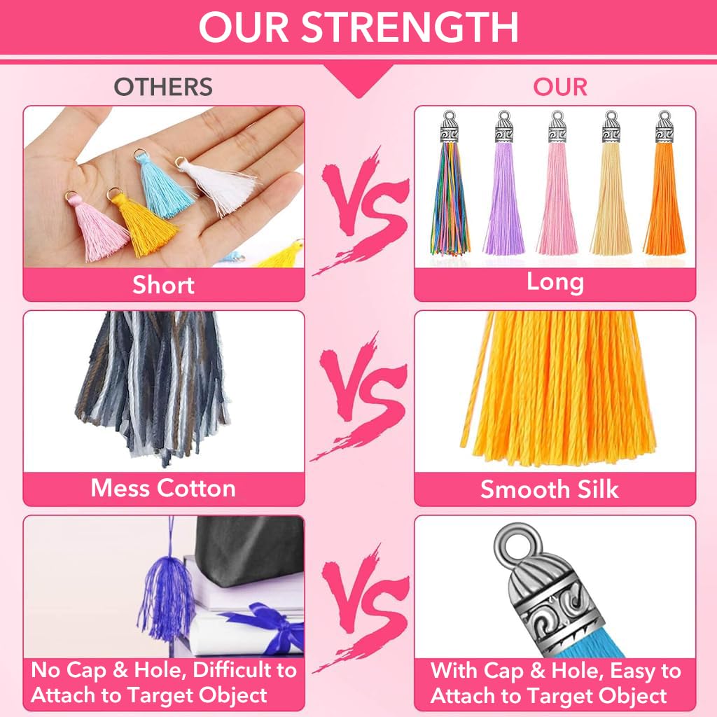 HASTHIP Tassels for Jewelry Making with 100 mixed colors and hanging loop design | 2.36 inch silky polyester set