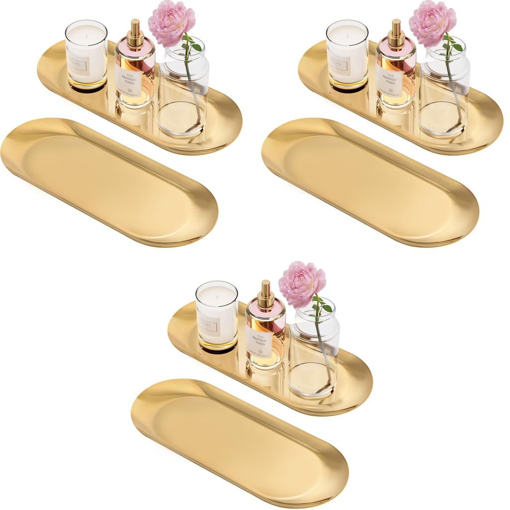 HASTHIP Trays for Bathroom and Kitchen Use with Elegant Golden Finish | 6PCS Stainless Steel Set