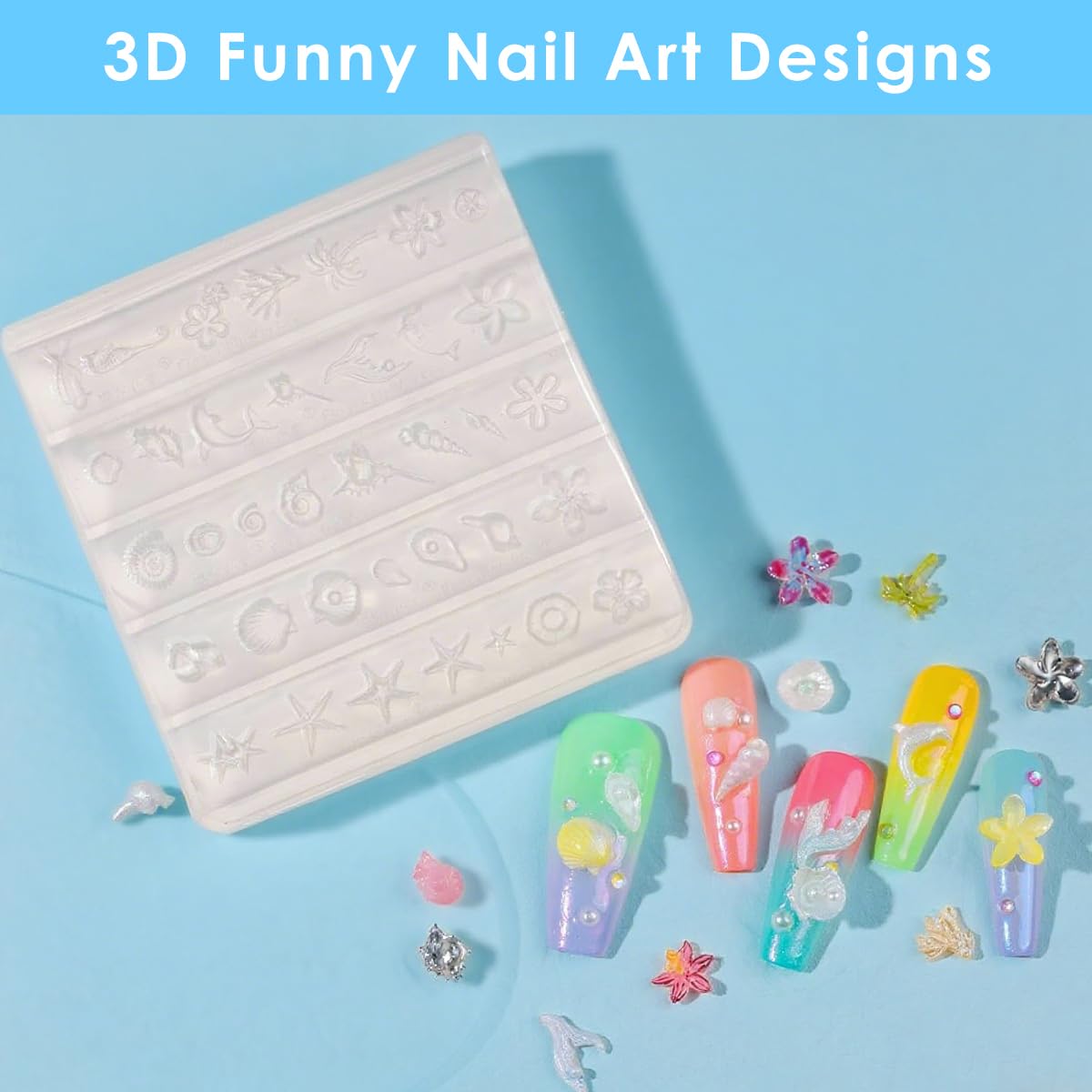 HASTHIP 3D Silicone Nail Molds for Ocean Beach Charms with 36 Designs | DIY Resin Art