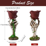 HASTHIP Halloween Candle Holder for Home Decor featuring Skeleton Hand and Rose 7.3x7.2x18.5cm | Gothic Romantic Resin Candle Stand