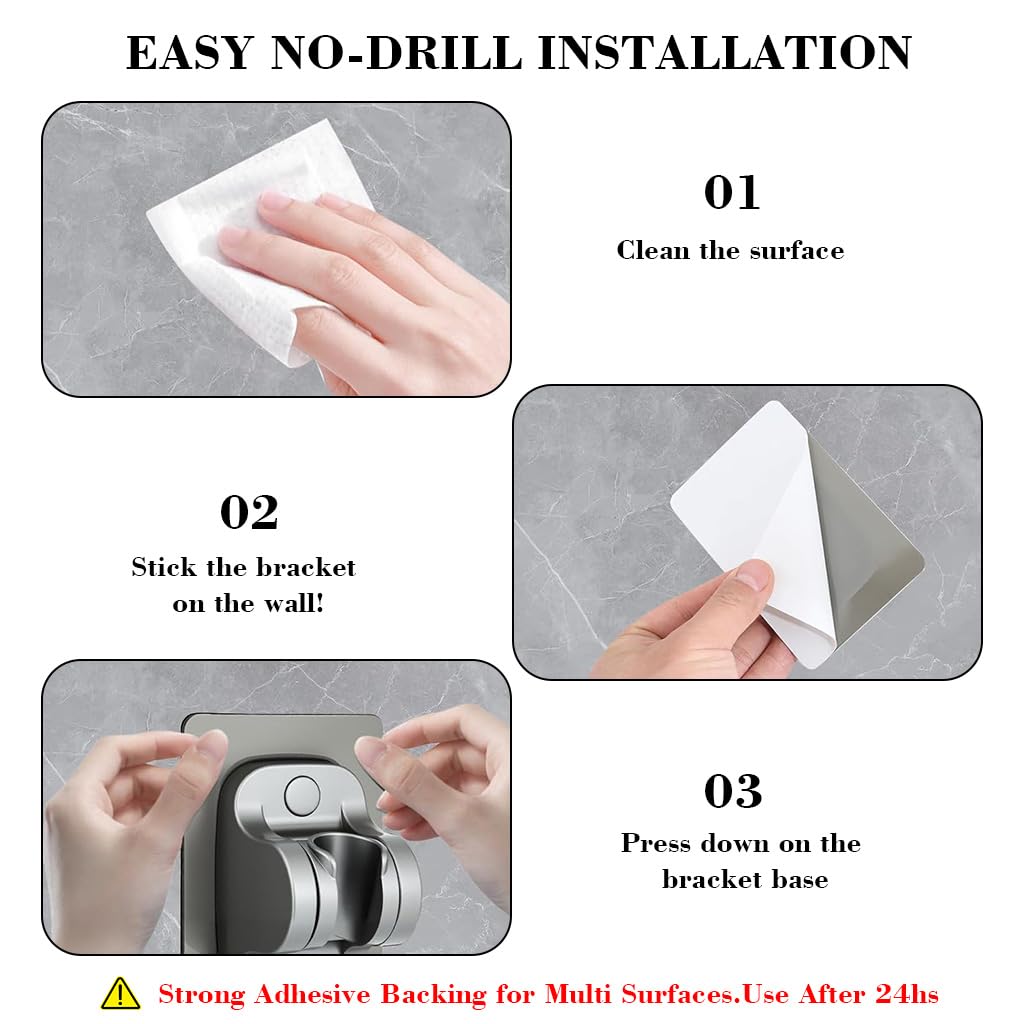 HASTHIP® 2Pcs Self-Adhesive Shower Head Bracket, Strong Adhesive No-Drill Wall Shower Wand Holder, ABS Wall Mount Shower Head Holder for Bathroom