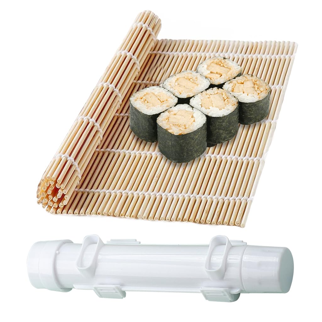 HASTHIP Sushi Making Kit for Beginners with 28cm Rice Roll Mold Press and Bamboo Mat | Food Grade Plastic