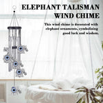 HASTHIP Evil Eye Elephant Wind Chimes for Home Décor with 25 in Aluminum Tubes | Blue Charm for Positive Energy