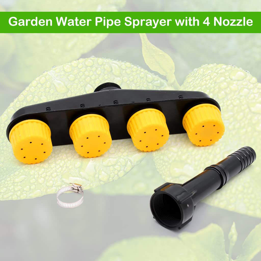 Garden Water Pipe Sprayer 4 Nozzle Irrigation Sprinkler Larger Irrigation Area Garden Sprayer Nozzle with Flow-Adjustment Connector