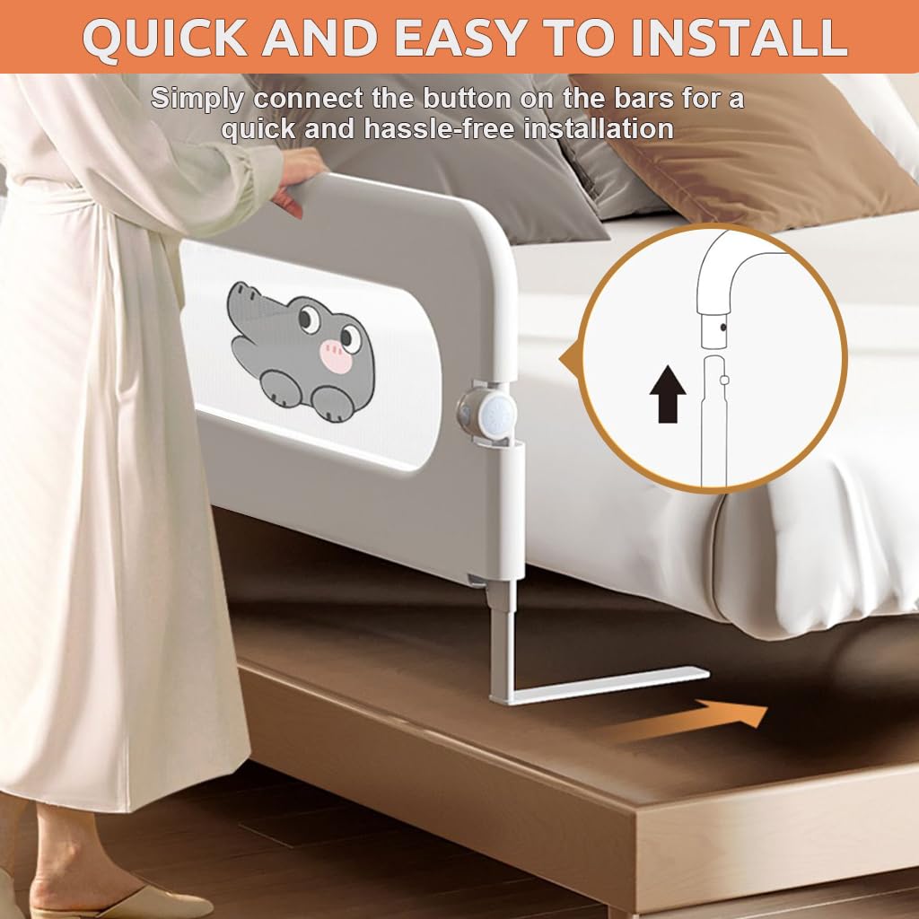 HASTHIP® Bed Guard Rail for Toddlers - 180CM Adjustable Heights & Folding up Portable Bed Railing for Baby - Toddler Bed Rails Guard for Crib, Twin, Bunk,Full Size