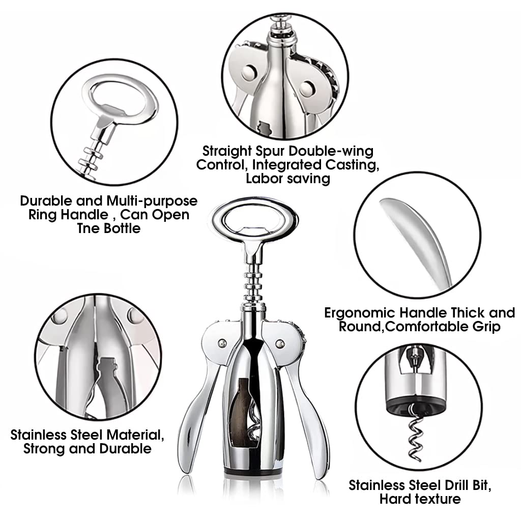 HASTHIP Wine Opener Set for Kitchen and Bars with Ergonomic Corkscrew and Stainless Steel Accessories | 4 PCS Gift Kit for Wine Lovers