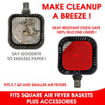 HASTHIP Air Fryer Liners for Easy Cleanup featuring 8.5 in Reusable Food‑Grade Silicone Pads | 2Pcs Red and Black Set