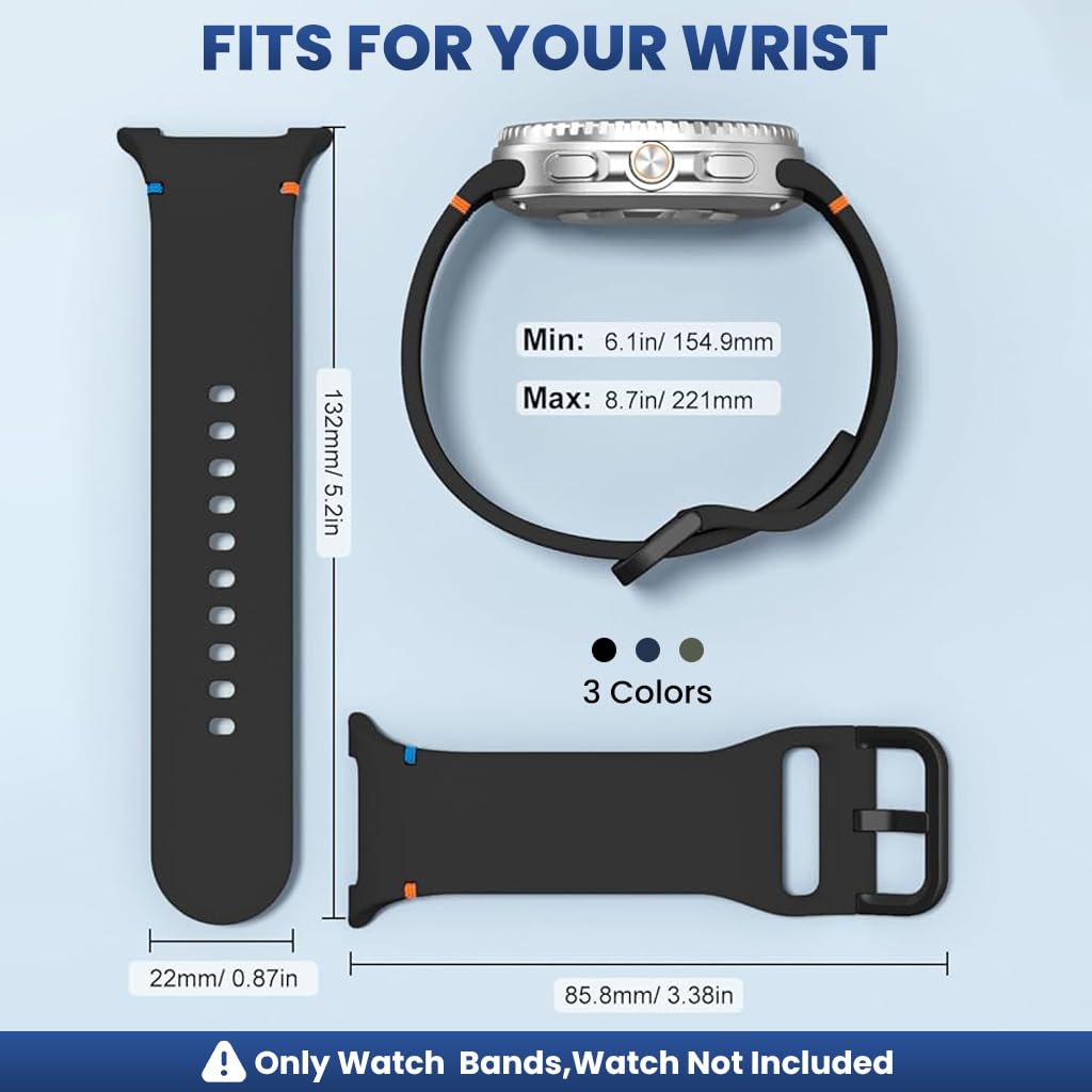 HASTHIP 3 Pack Silicone Strap Bands Compatible with Galaxy Watch 8 & Watch 8 Classic