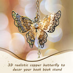 HASTHIP Metal Feather Bookmark for Reading with 3D Butterfly Pendant and Glass Beads | 3PCS