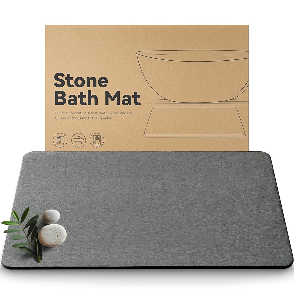 HASTHIP Bath Mat for Bathroom with Double Sided Anti Skid Base 15.75x11.8 in Grey | Quick Dry Diatomaceous Earth Surface
