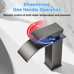 HASTHIP® Matte Black Waterfall Bathroom Faucet, Stainless Steel Single Handle Mixer Sink Faucet, Deck-Mounted Single Hole Vanity Faucet with Curved Spout, Modern Lavatory Basin Tap