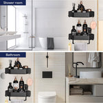 HASTHIP® Bathroom Organizer Rack Triangle Shower Caddy Double Layer Corner Organizer Shelf Rack with Hanging Hooks Stainless Steel Bathroom Rack Organizer for Toiletries,