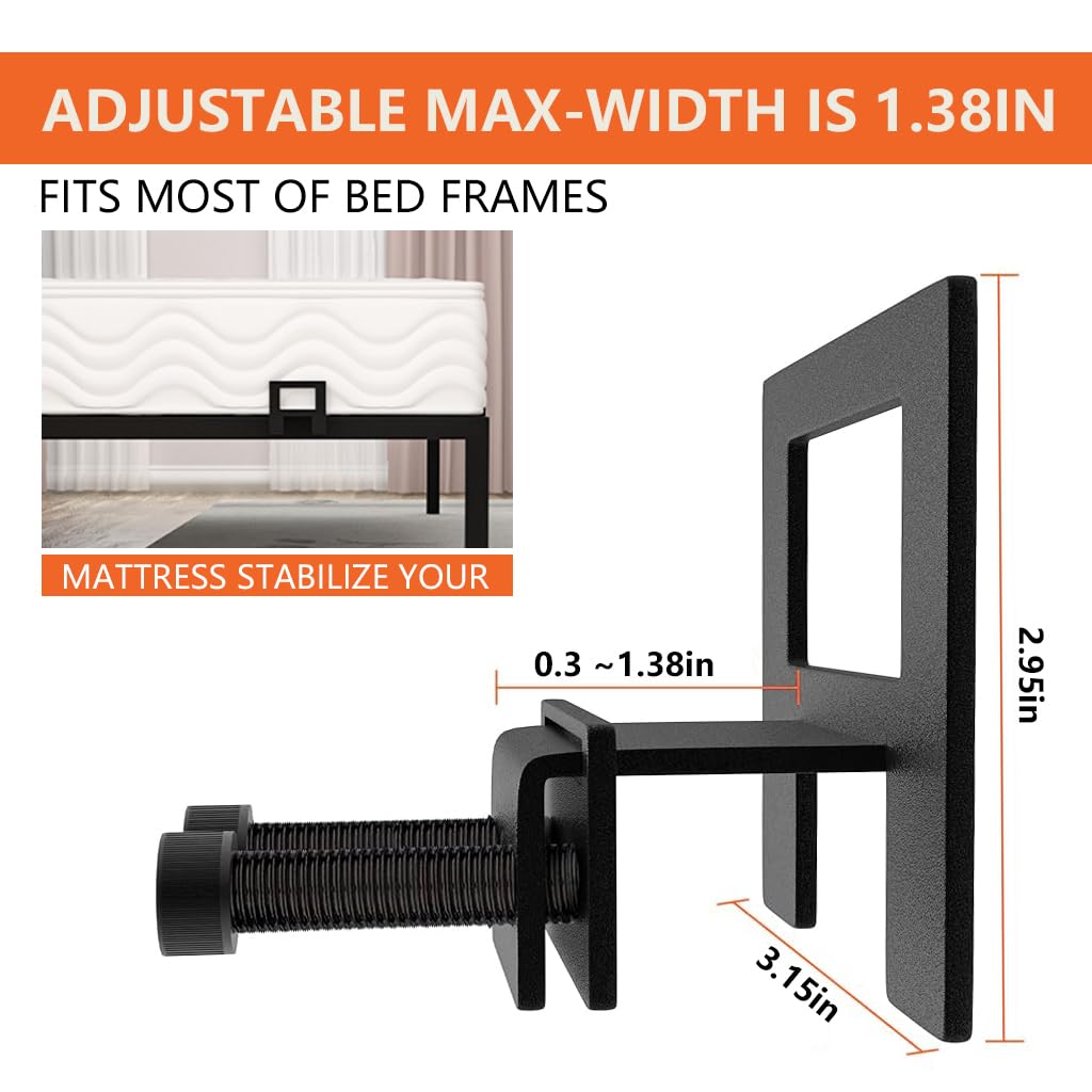 HASTHIP Mattress Stoppers for Bed Frame with Adjustable Screw Fixed Holders | 6Pcs Metal Non Slip Panels