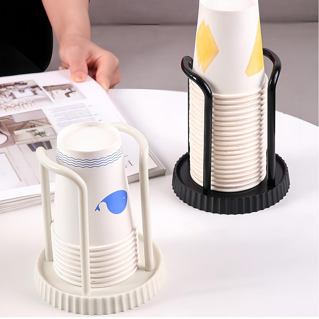 HASTHIP Paper Cup Dispenser for Home and Office with Dual Organizer Rack | Black and White Set of 2