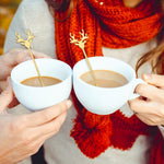 HASTHIP Christmas Spoon Set for Coffee and Dessert with Elk Antler Handles | 4-Piece Golden Stainless Steel Gift