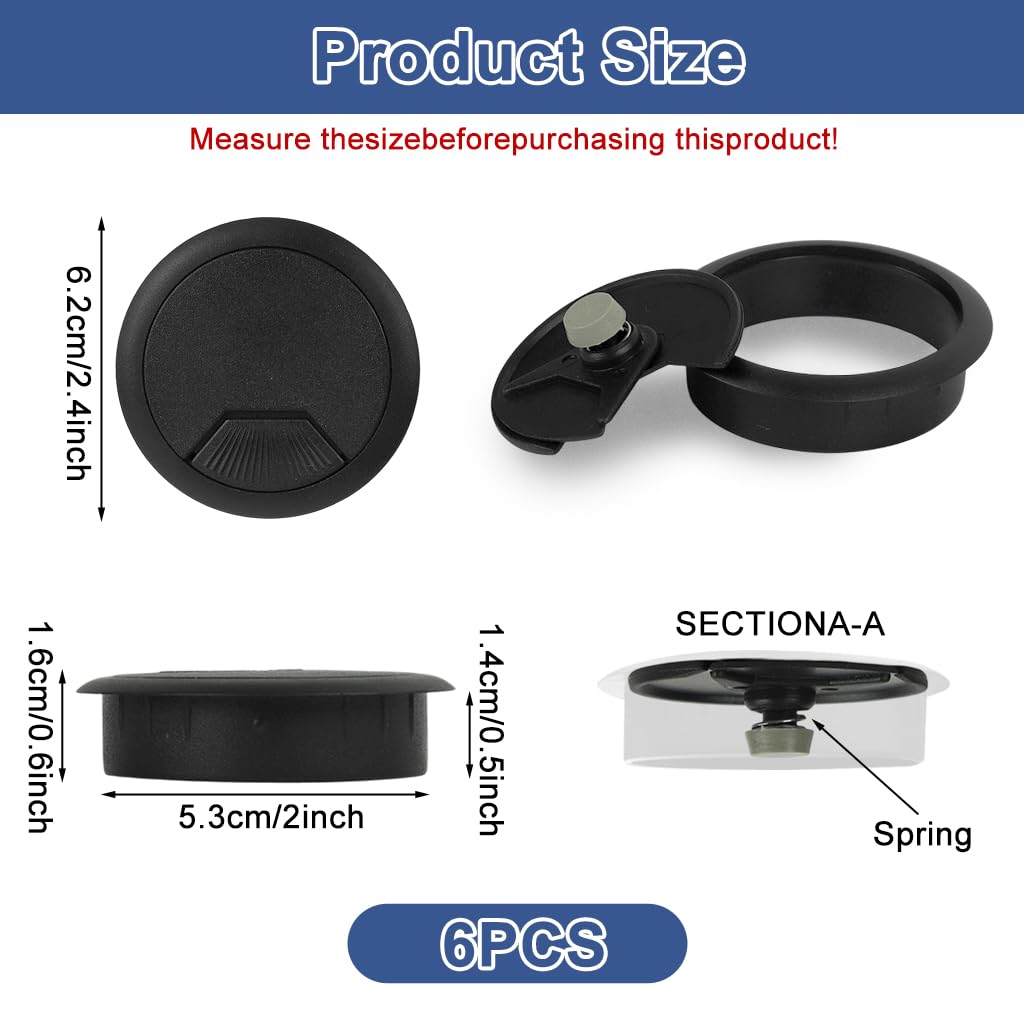 HASTHIP® 50mm Desk Cable Grommets 6-Pack