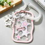 HASTHIP® Funda Transparente para Teléfono con Forma de Estrella Colorida,Soporte para Tarjeta de Foto,Tarjeta Crédito o ID con Llavero Colgante Rosa Protección Clara y Elegante