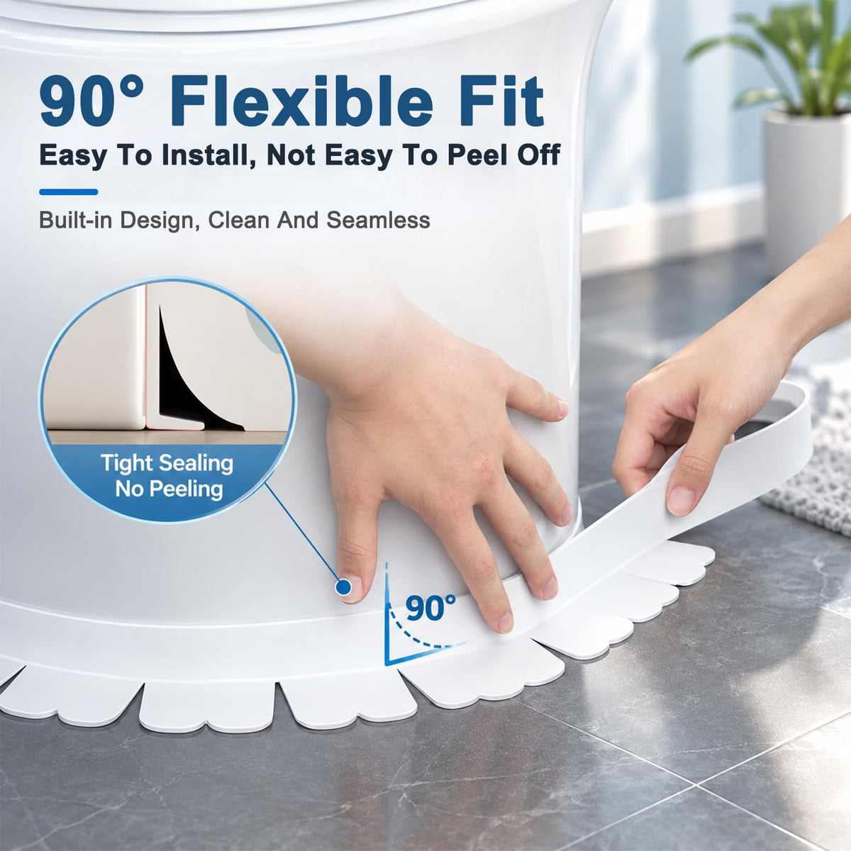 HASTHIP 1.5m PVC Bathroom Gap Sealing Tape with 90-Degree Crease and Acrylic Adhesive