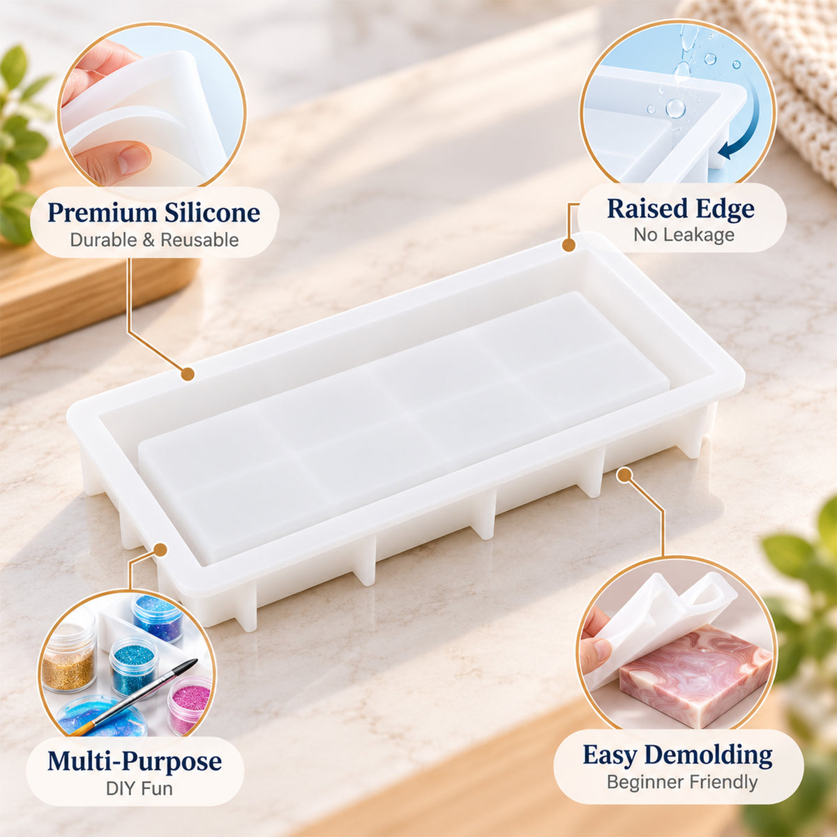HASTHIP 31.4cm Rectangular Silicone Mould for Resin Art with Raised Edges for Trays and Home Decor