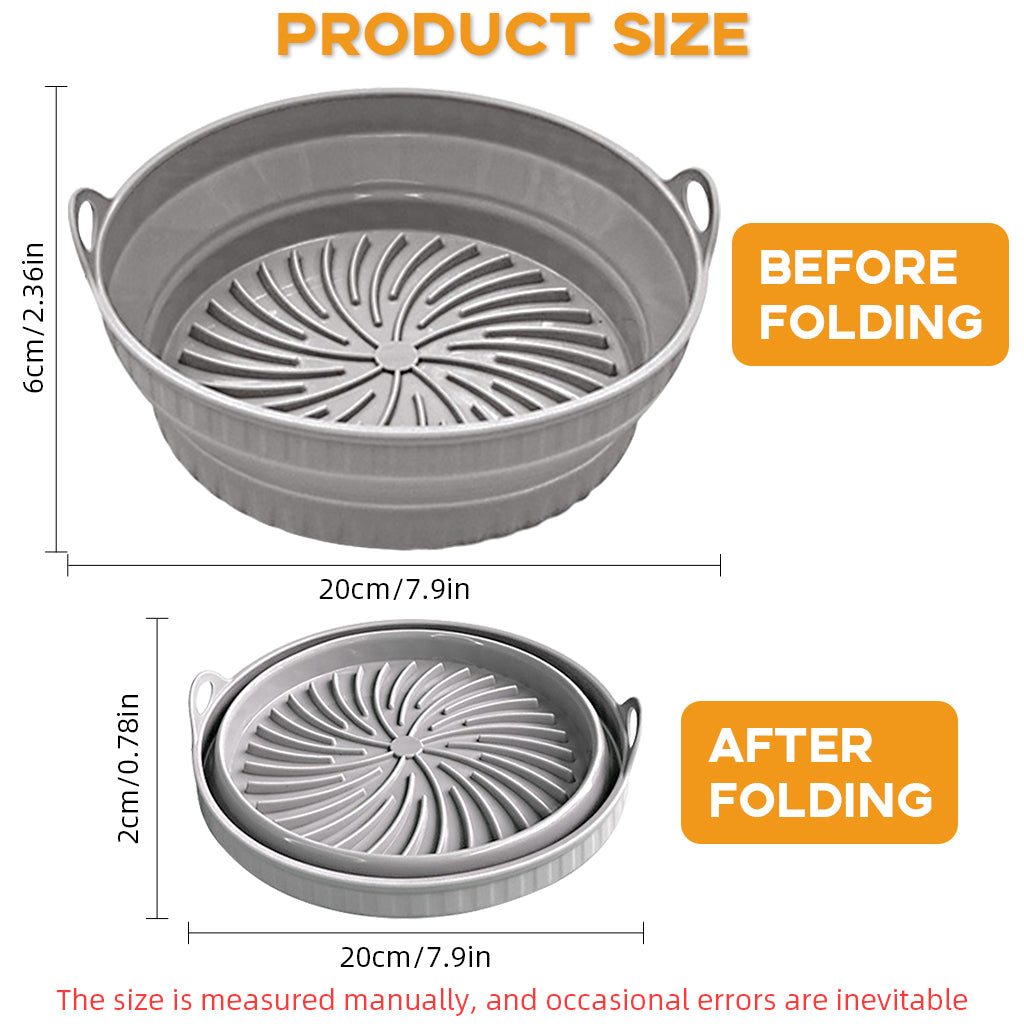 HASTHIP® Air Fryer Silicone Pot 7.9'' Non-Stick Silicone Air Fryer Liner, Silicone Liners for Air Fryer, Folding Round Air Fryer Oven Pot Foodgrade Silicone Air Fryer Liners with Handles (Grey)