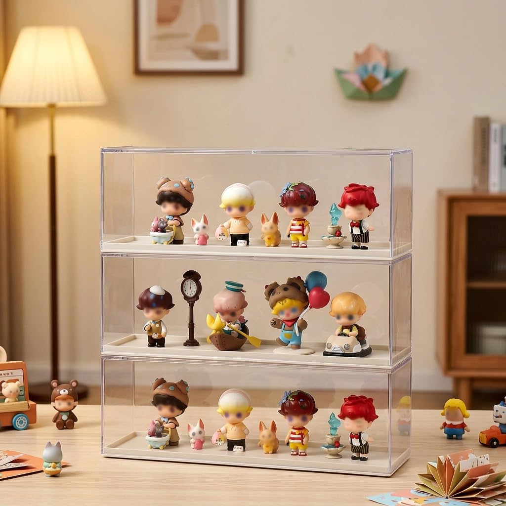 HASTHIP Clear Acrylic Stackable Display Case for Dustproof Figurine and Model Storage