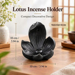HASTHIP 10cm Lotus Incense Burner, Black Resin 4-Hole Stick Holder with Backflow Effect