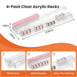 HASTHIP 4-Pack Clear Acrylic Mahjong Tile Racks with Built-In Pushers and Non-Slip Bases