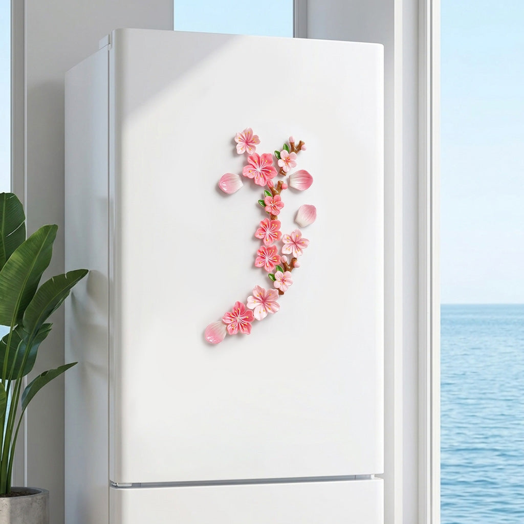 HASTHIP 3D Peach Blossom Fridge Magnets, 16-Piece Synthetic Resin Floral Decor for Metal Surfaces