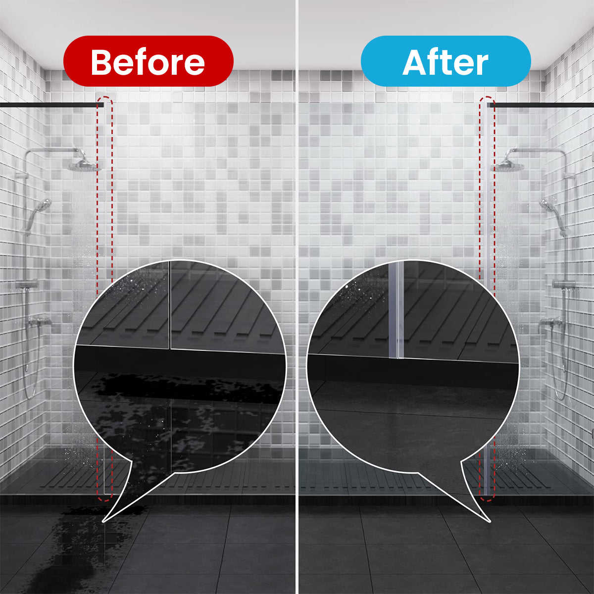 HASTHIP® 6.6Ft/2M Shower Door Side Seal Strip, Silicone Bathroom Glass Door Side Seal Strip, Frameless Glass Door Seal Strip Stop Shower Leaks and Create a Water Barrier (10mm Thickness)