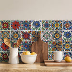 HASTHIP Peel and Stick Tile Decals, 30 Vinyl Stickers, 10 x 10 cm Mediterranean Floral Patterns