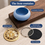 HASTHIP Blue Ceramic Incense Burner with Floral Lid, Mesh Insert and Protective Pad