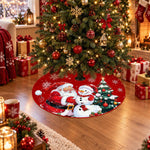 HASTHIP Christmas Tree Skirt, 35 Pulgadas (89 cm), Red Plush with Snowman and Snowflake Prints