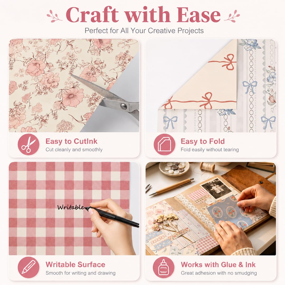 HASTHIP 60-Sheet Double-Sided Floral Scrapbook Paper for Journals, Cards and DIY Crafts