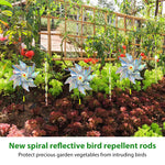HASTHIP® 3Pcs Reflective Pinwheels & 5Pcs 11.8 inches Spiral Anti-bird Spiral Sticks Silver Holographic Pinwheels Decorative Shining Pinwheels for Lawn, Bush, Flowerbed, Tree, Orchard