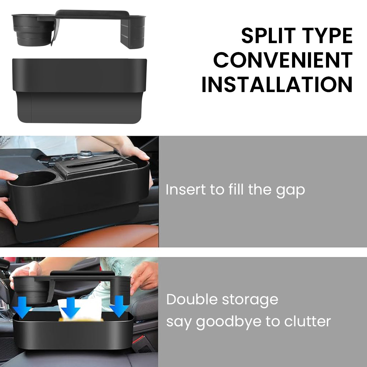 HASTHIP® 3in1 Car Seat Gap Filler Organizer with Cup Holder&Car Tissue Holder,Multipurpose Seat Gap Storage Box