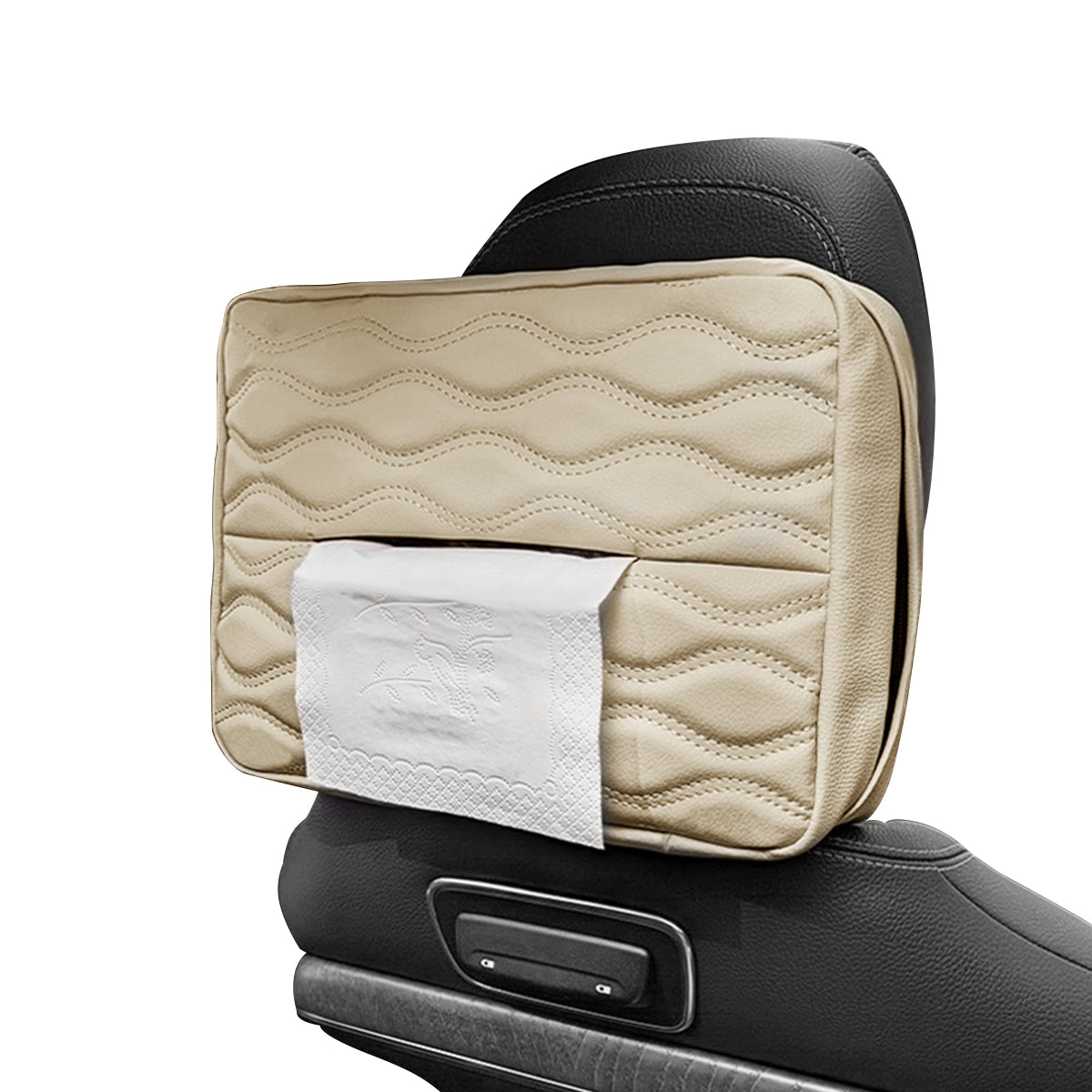 HASTHIP® Car Tissue Holder Box Fashion PU Car Tissue Paper Holder for Headrest Backseat Waterproof Car Tissue Paper Holder Tissue Box with Zipper Closure, 29x21.5x7.5cm, Beige Color