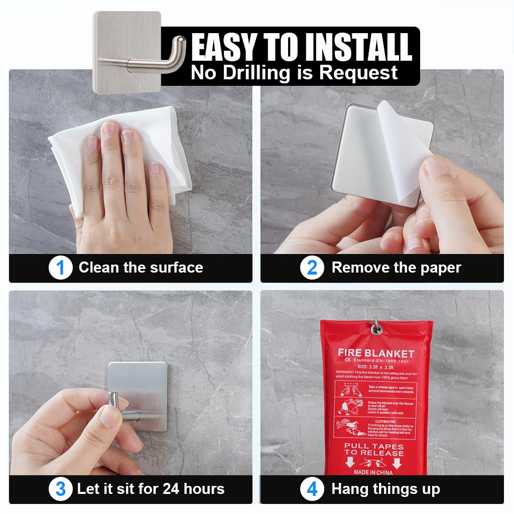 HASTHIP® Self Adhesive Wall Hooks Pack of 8, Heavy Duty 6.6lbs Stainless Steel Hooks, Rust-Proof Multipurpose Hooks for Bathroom, Kitchen, Bedroom & Office, Easy Installation, No Drilling Required