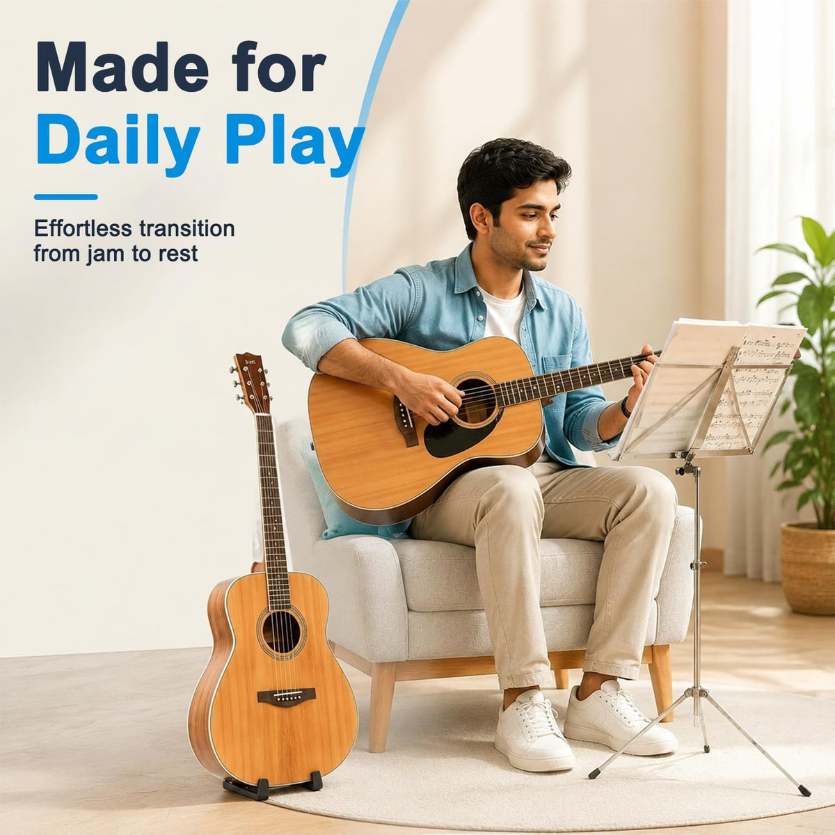 HASTHIP Clip-On Acoustic Guitar Stand with Non-Slip Silicone Grip, 102 mm Portable Mini Holder