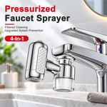 HASTHIP Four-Mode Faucet Water Filter with Chrome Silver Finish, Two Filters and 360° Rotation