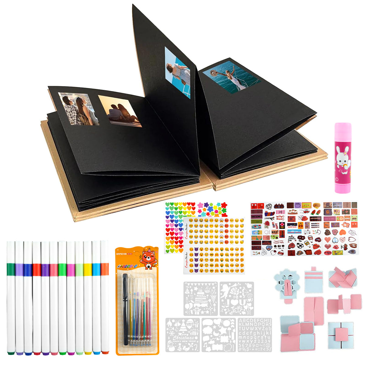 HASTHIP Foldable Accordion Scrapbook Album with Journaling Accessories for DIY Photo Memories