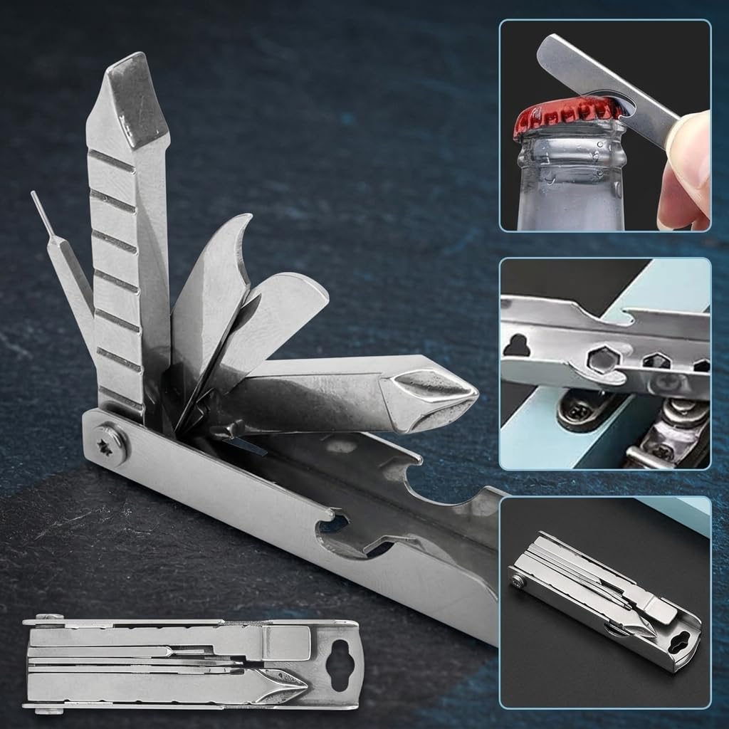 HASTHIP 11-in-1 Folding Multitool Keychain in Stainless Steel for Pocket and Outdoor Use