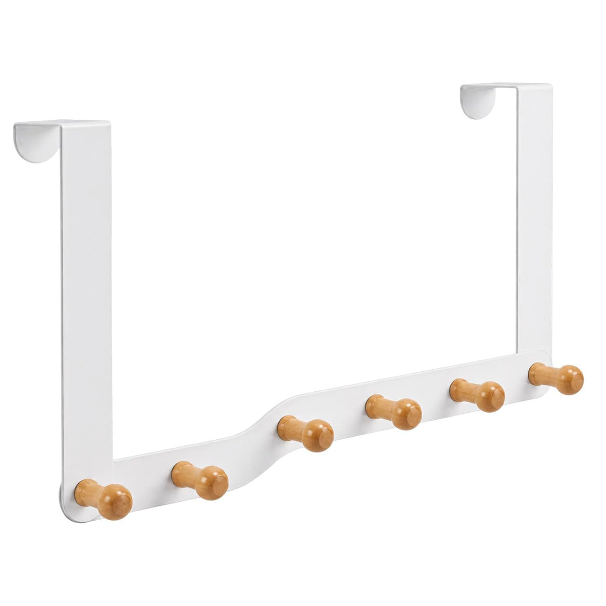 HASTHIP Over-the-Door Hook Rack with Six Non-Slip Wooden Hooks and No-Drill Hanging