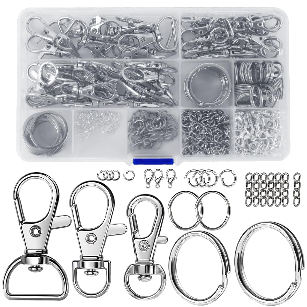 HASTHIP Keychain Clips Kit with 265pcs Metal Swivel Hooks and Rings for DIY Crafts | Organizer Set